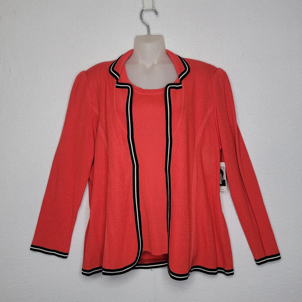 Misook Poppy Red Knit Jacket & Tank Set XL NWT Contrast Trim Professional 230X